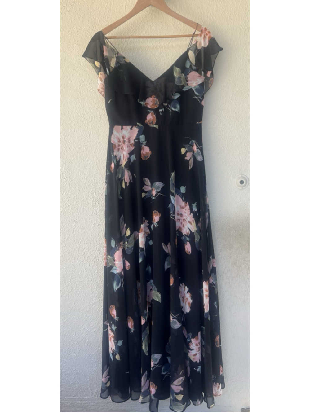 Jenny Yoo Collection Mila Black Pink Floral Maxi Formal Dress 8 Wedding Guest - Picture 2 of 7